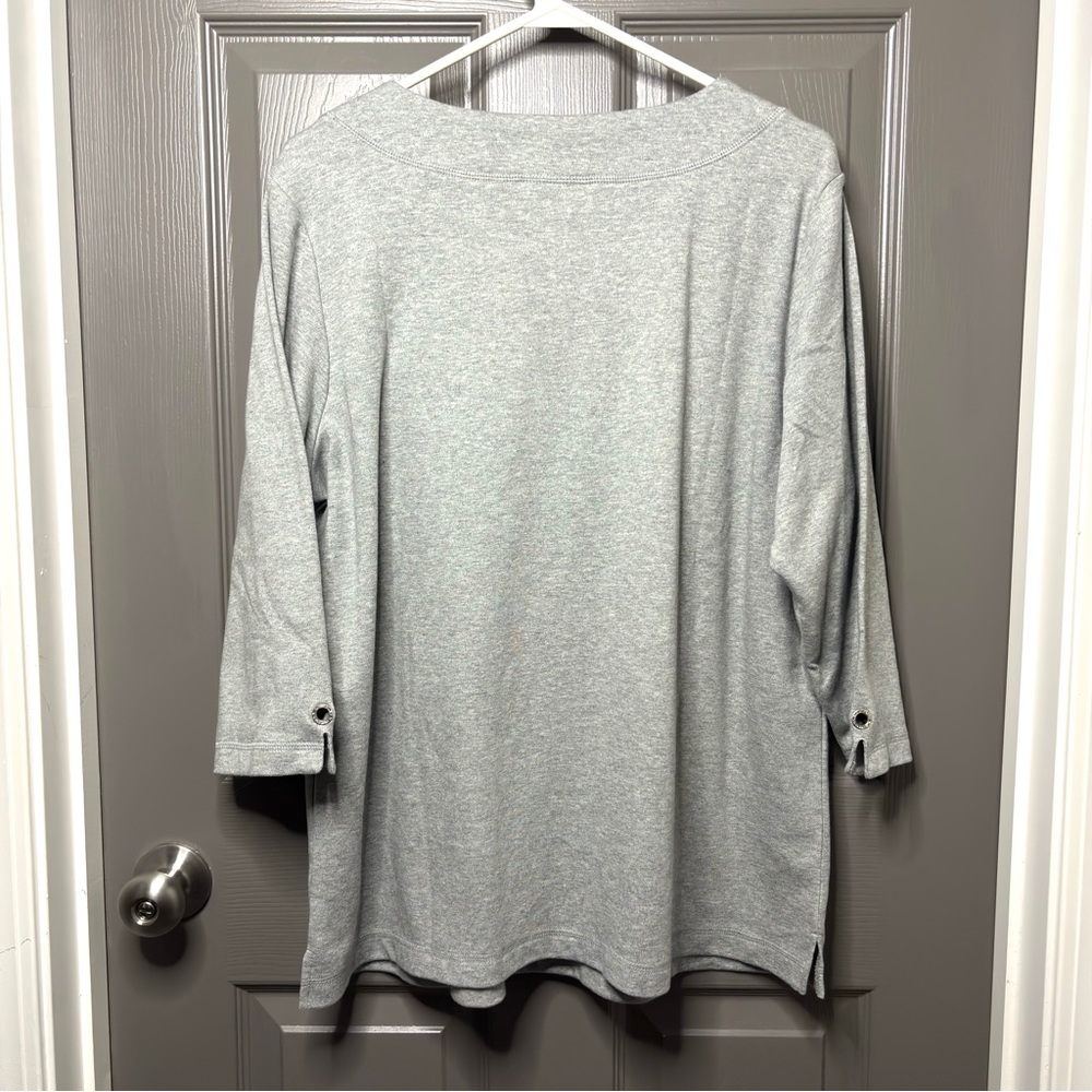 Quacker Factory Grommet Neckline 3/4 Sleeve Top Heathered Gray Knit XL - Picture 10 of 14